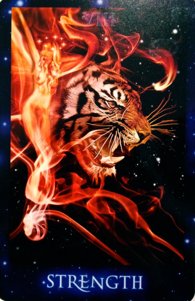 Strength, from the Sirian Starseed Tarot Card deck, by Patricia Cori and Alysa Bartha