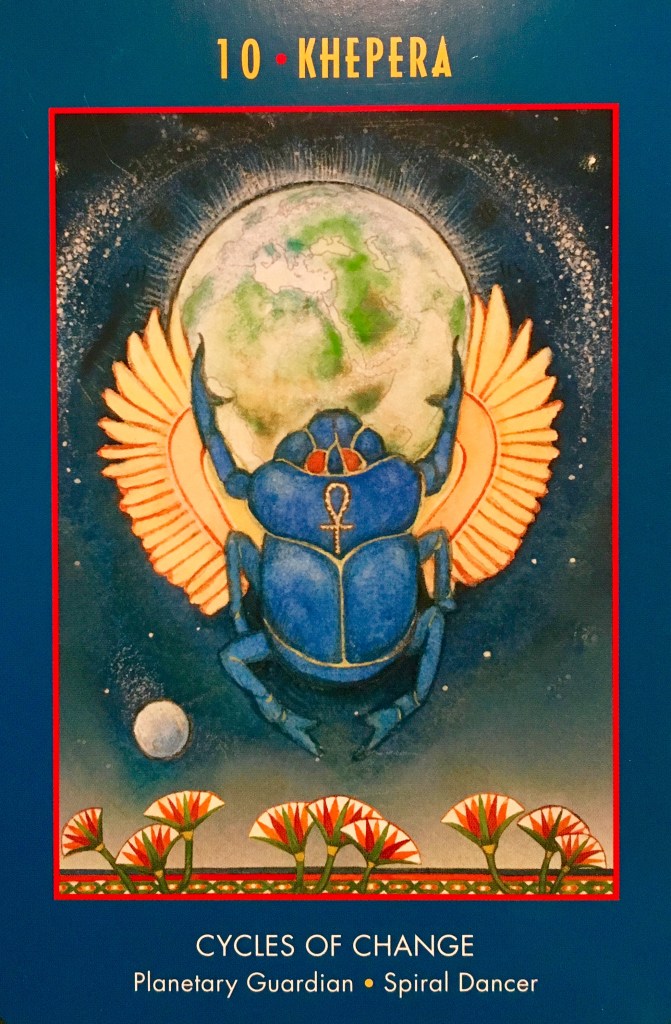 Khepera, from the Anubis Oracle Card deck, by Nicki Skully and Linda Star Wolf, Illustrated by Kris Waldherr