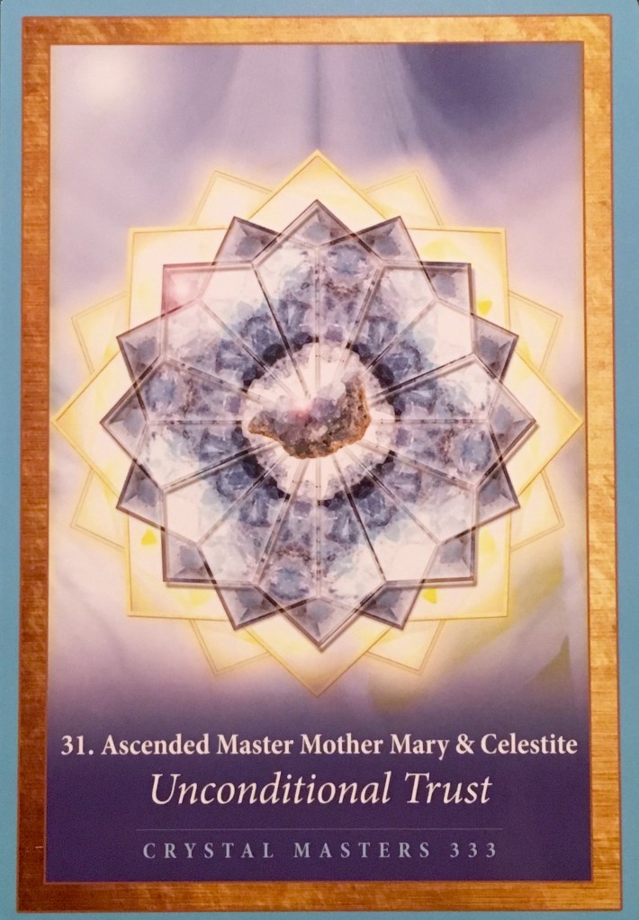 Ascended Master Mother Mary & Celestite, from the Crystal Mandala Oracle Card deck, Channel the Power of Heaven & Earth, by Alana Fairchild, Artwork by Jane Marin