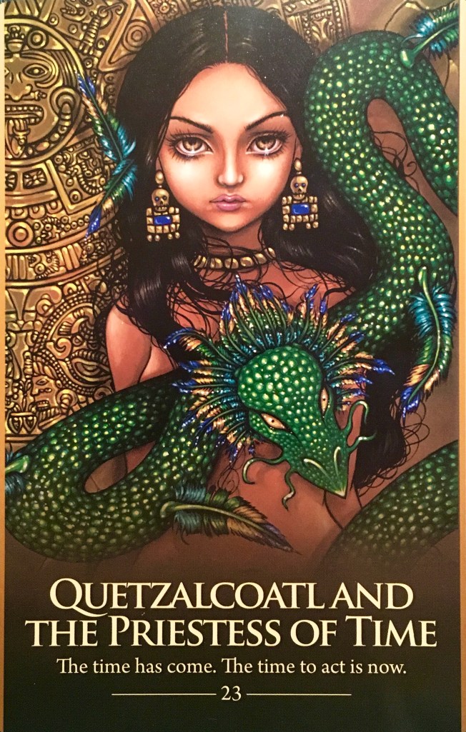 Quetazcoatl And The Priestess Of Time, from the Oracle Of The Shapeshifters, by Lucy Cavendish, Artwork by Jasmine Becket-Griffith