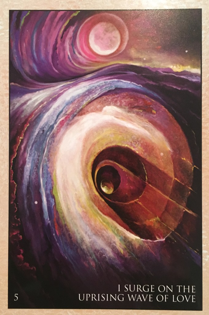 I Surge On The Uprising Wave Of Love, from the RUMI Oracle Card deck, by Alana Fairchild, artwork by Rassouli