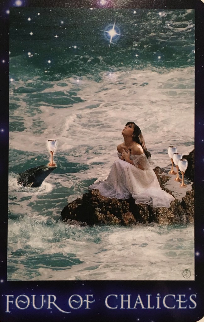 Four Of Chalices, from the Sirian Starseed Oracle Card deck, by Patricia Cori, artwork by Alysa Bartha