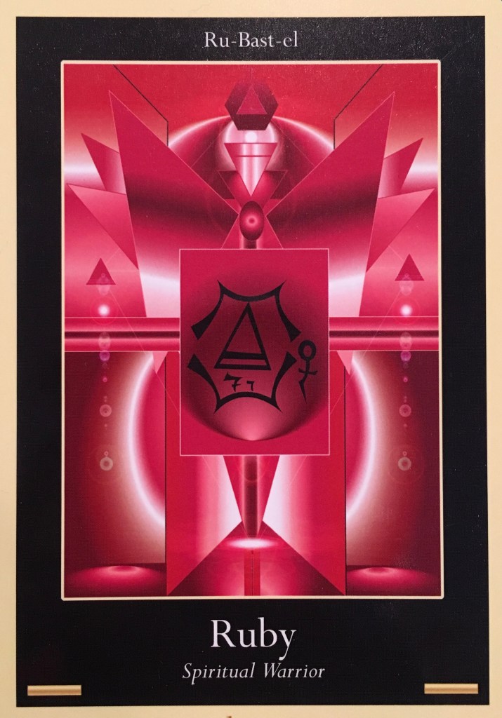 Ruby, from the Liquid Crystal Oracle Card deck, by Justin Moikeha Asar