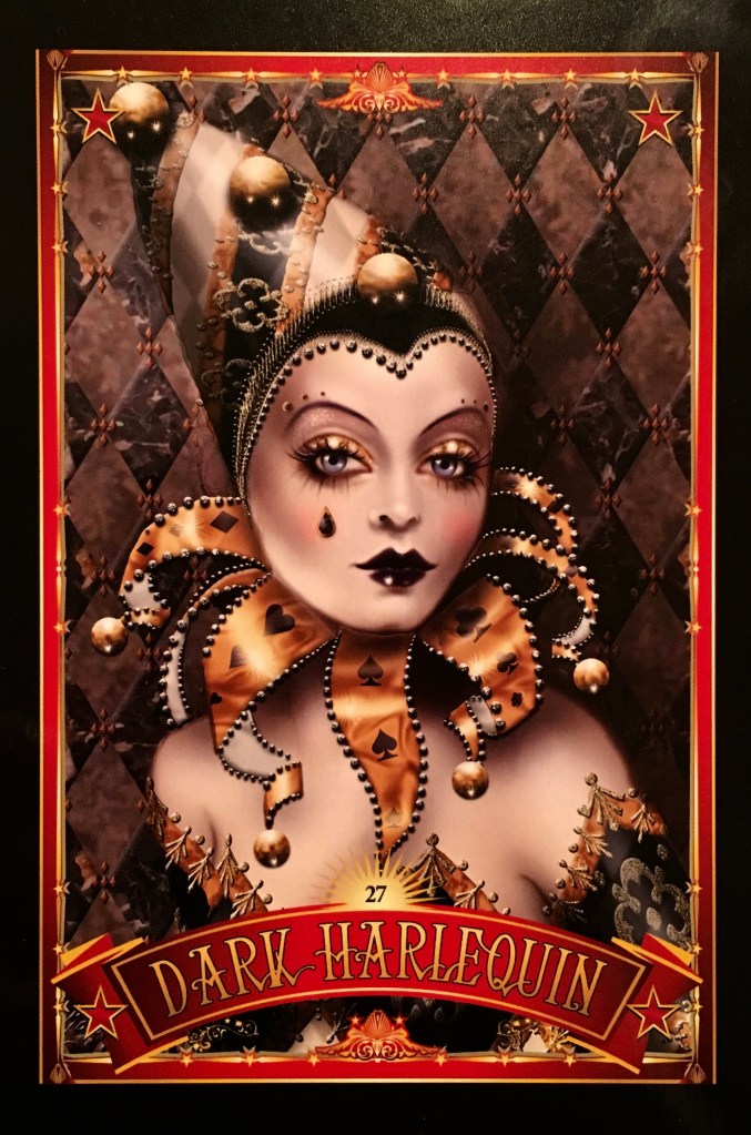 Dark Harlequin, from the Divine Circus Oracle Card deck, by Alana Fairchild