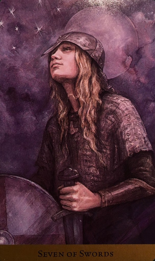 Seven Of Swords, from the Tarot Of The Hidden Realm, by Julia Jeffrey and Barbara Moore