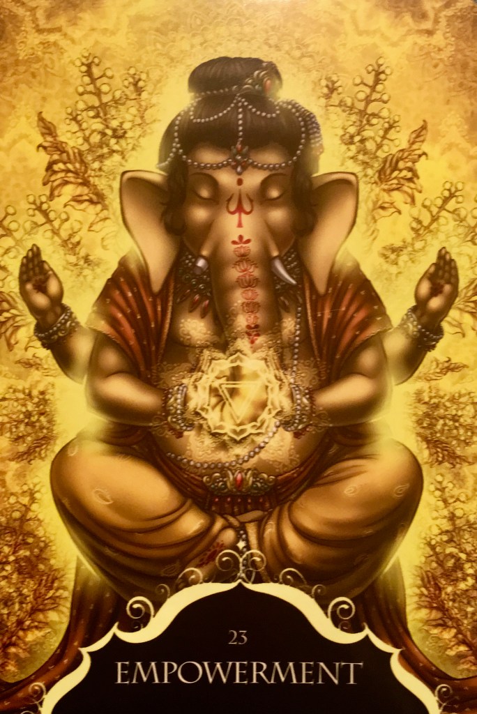 Empowerment, from the Whispers Of Lord Ganesha Oracle Card deck, by Angela Hartfield, artwork by Ekaterina Golovanova