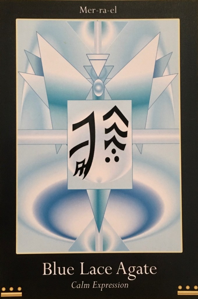 Blue Lace Agate, from the Liquid Crystal Oracle Card deck, by Justin Moikeha Asar