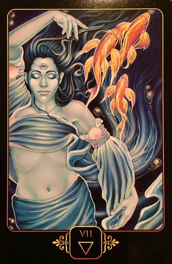 Seven Of Water, from the Dreams Of Gaia Oracle Card deck, by Ravynne Phelan