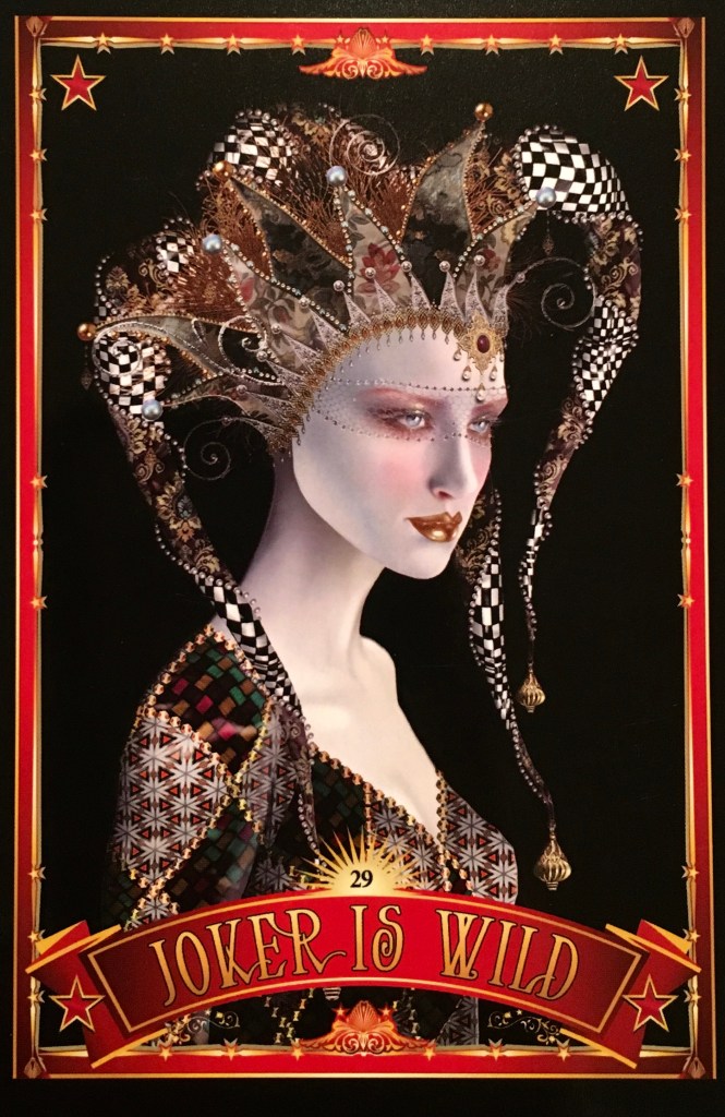 Joker Is Wild, from the Divine Circus Oracle Card deck, by Alana Fairchild, card artwork by Maxine Gadd